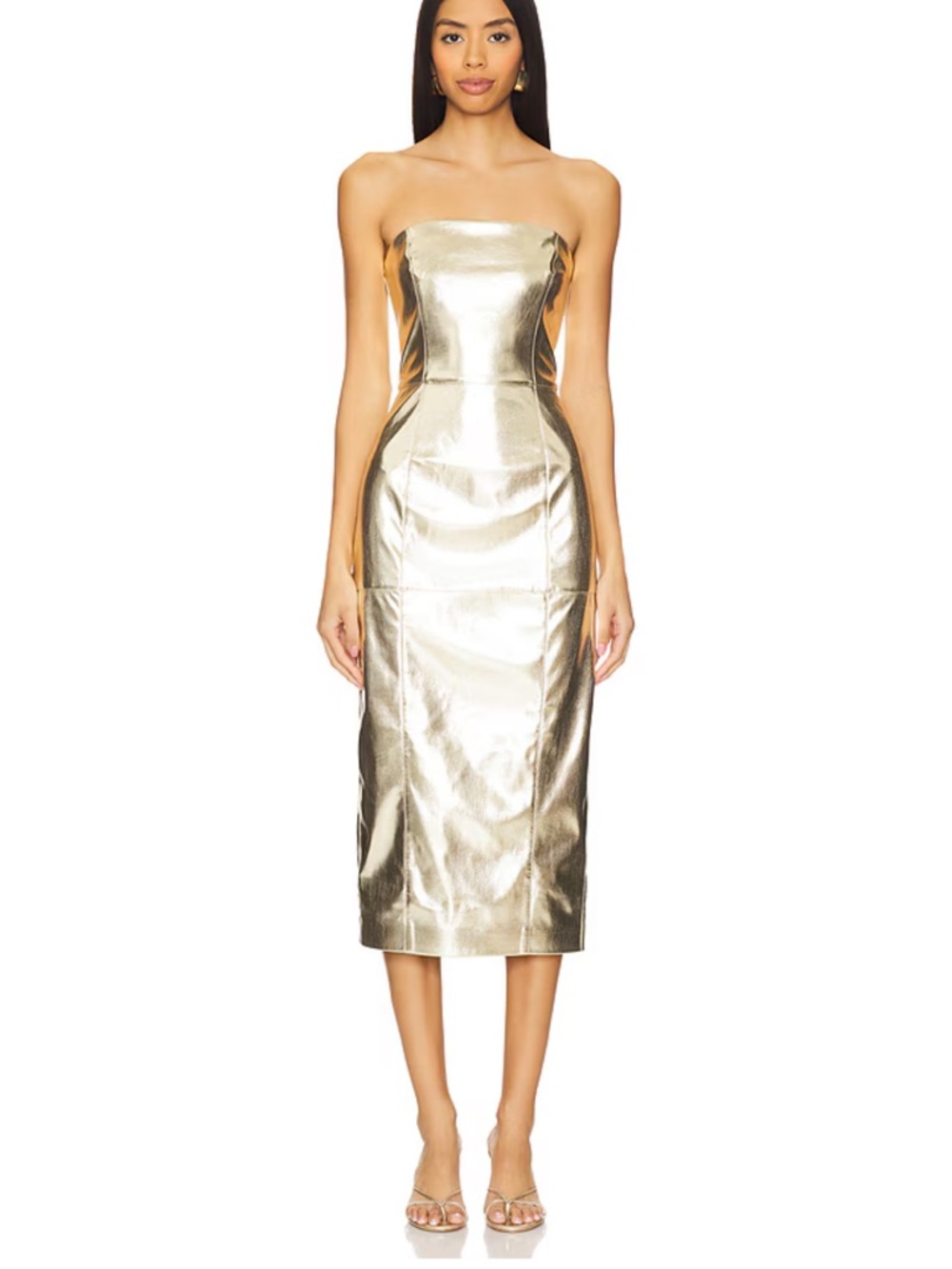 Camila Coelho Gold Leather Nari Midi Dress XS